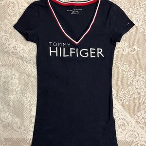 Tommy Hilfiger Navy Short Sleeve Tee with Red and White Trim